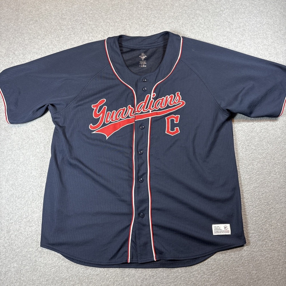 Cleveland Guardians Men's 2XL 50-52 Dark Blue MLB Jersey Button Up